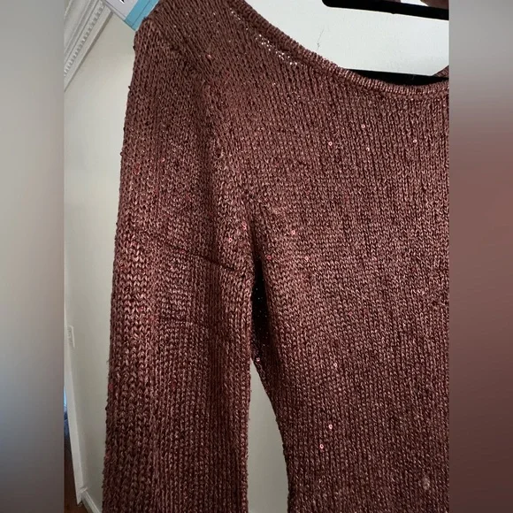 Asta resort Maya Sleeve Mini Dress - Chocolate Sequin Brown One-Shoulder Dress - Picture 8 of 8